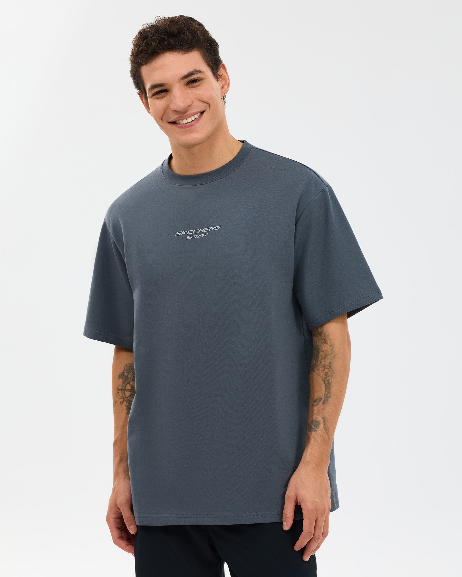 M Graphic Tee Reflect Logo Oversize T-shirt Erkek Gri S231094-3998