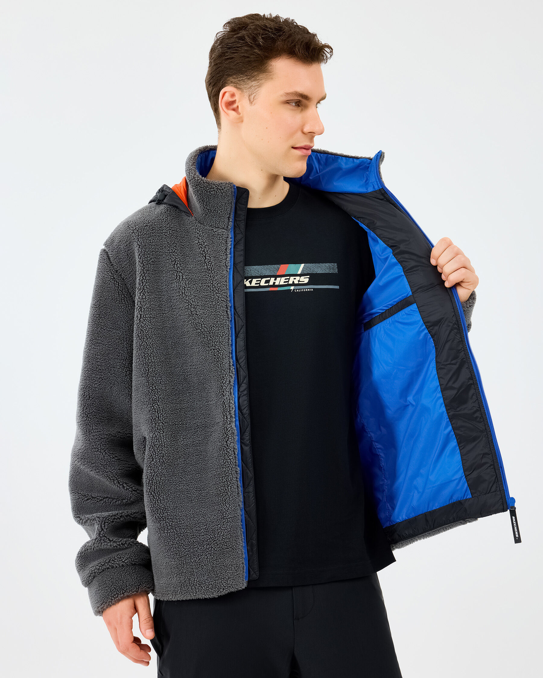 M Outdoor Fleece Full Zip Sherpa Erkek Gri Mont S242039-035