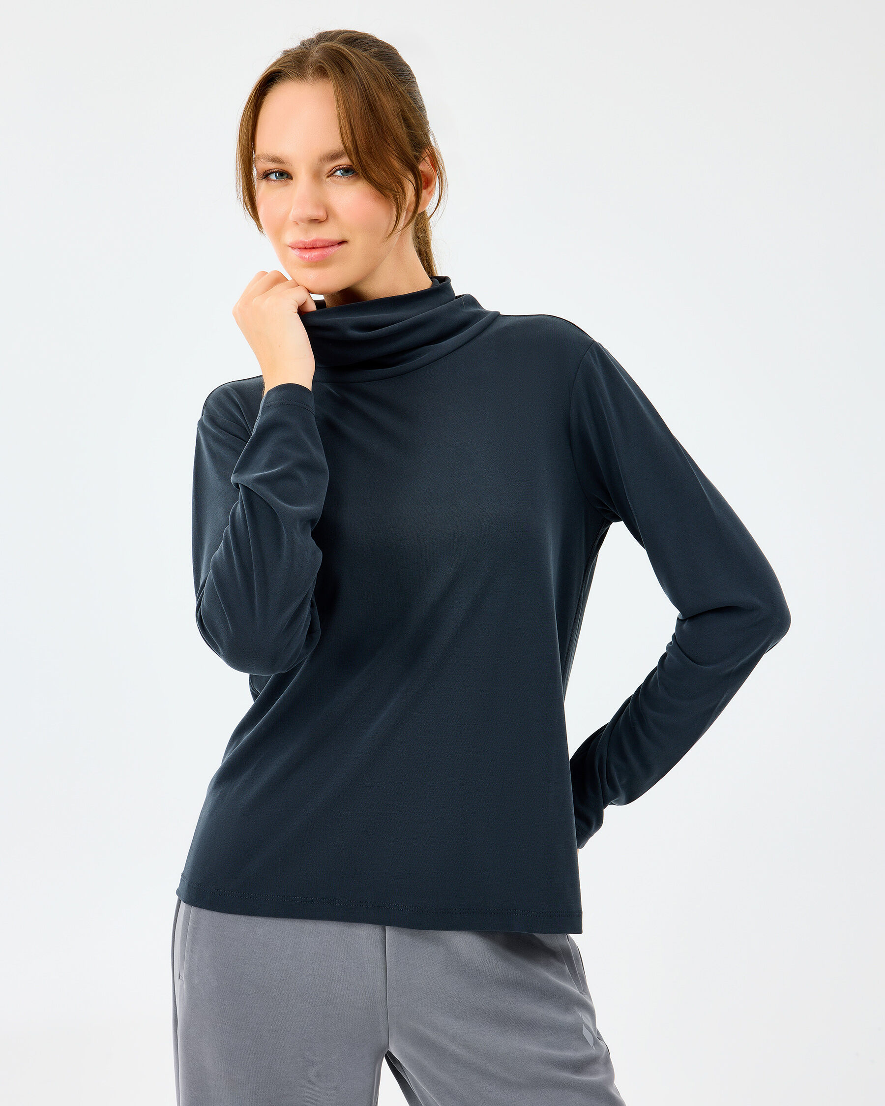 W Turtle Neck Longsleeve Softluxe T-shirt Kadın Siyah S2520185-3817
