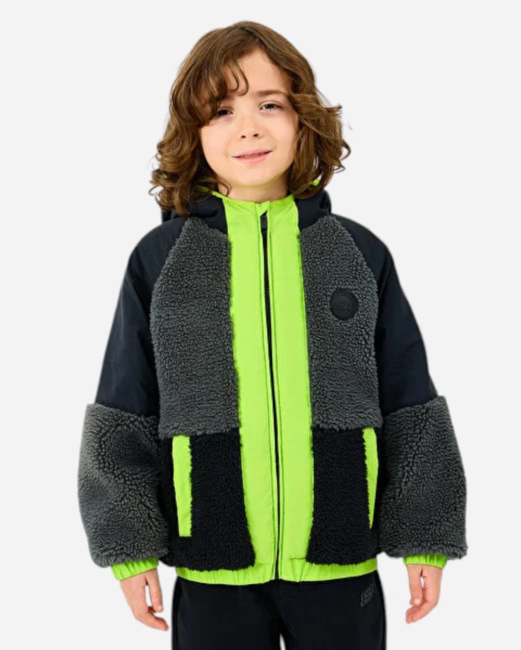 B Outdoor Fleece Full Zip Sherpa Büyük Erkek Çocuk Siyah Mont
