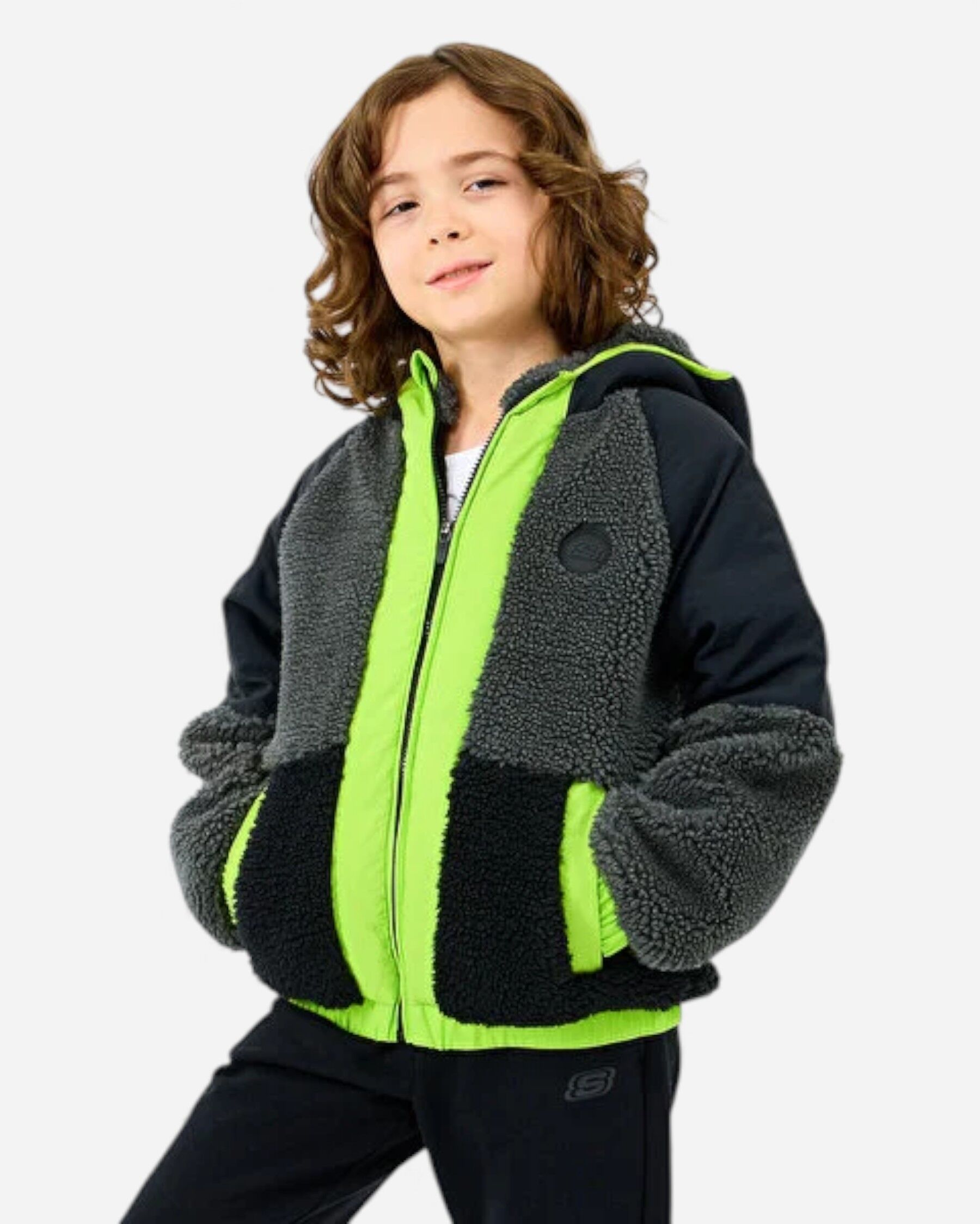 B Outdoor Fleece Full Zip Sherpa Büyük Erkek Çocuk Siyah Mont