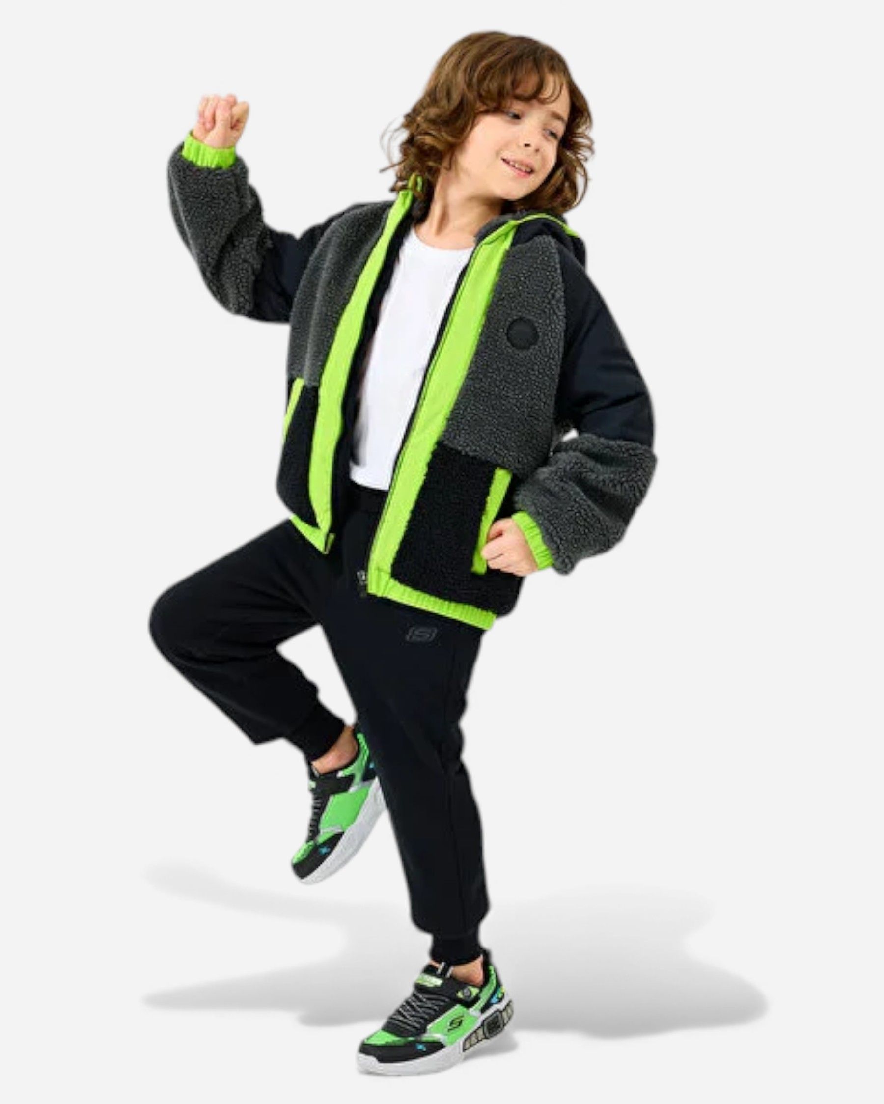 B Outdoor Fleece Full Zip Sherpa Büyük Erkek Çocuk Siyah Mont