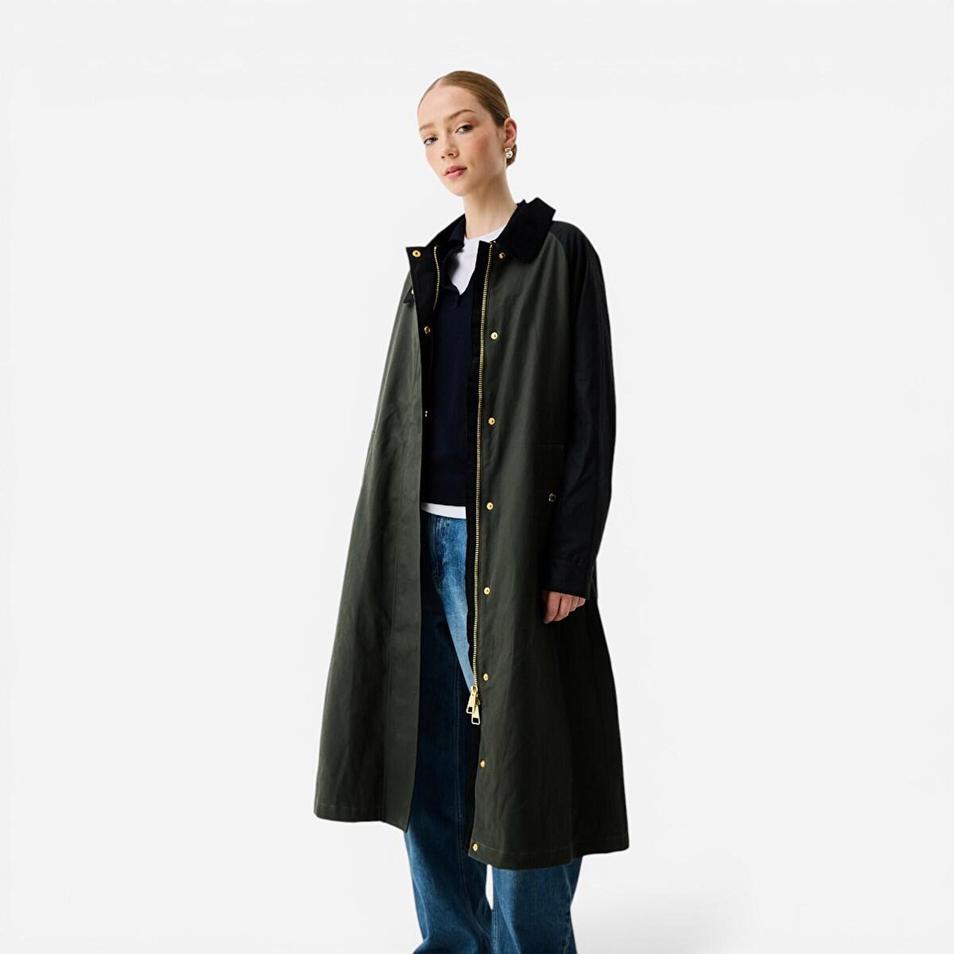 Resim Harrow Patch Colour Block Long Waxed Jacket
