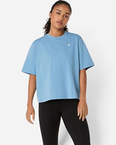 Asics Spiral Embroidery Relaxed Tee Kadın Mavi Kısa Kollu Tshirt