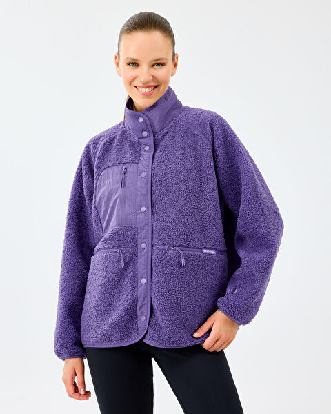 W Woven Detailed Pull Over Sherpa Kadın Mor Mont S2520218-0277