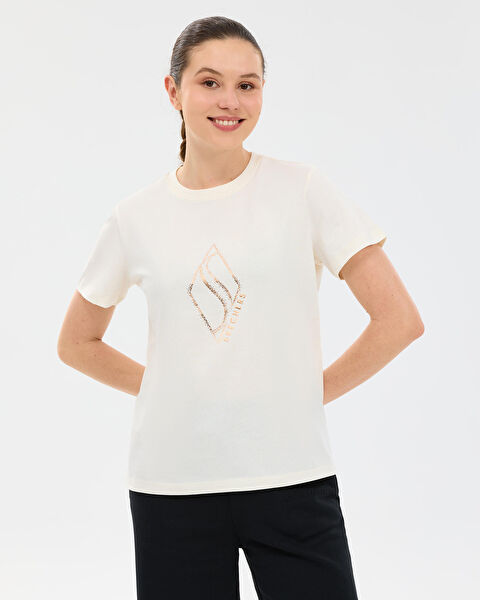 W Regular Fit Graphic T-shirt Kadın Beyaz Tshirt S2610049-3855